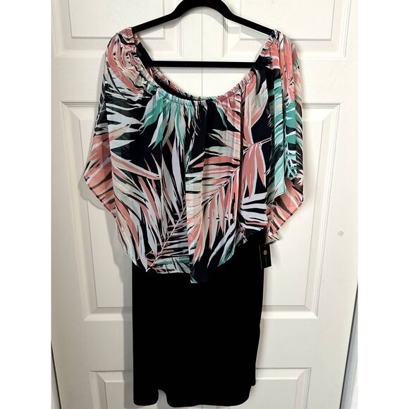 JM Collection Dresses & Skirts - JM Collection Size 2X dress with sheer built in top (greens and pinks) NWT